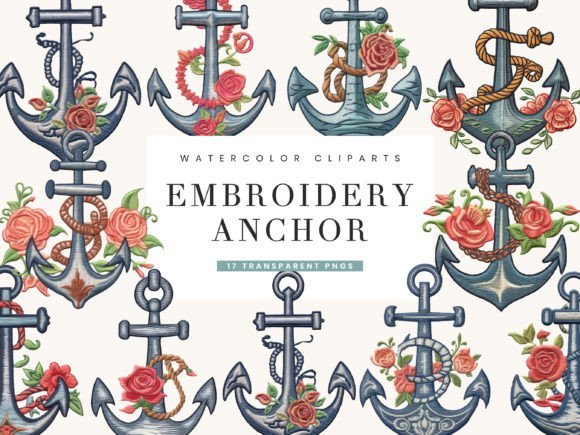 Embroidery Anchor Clipart Bundle